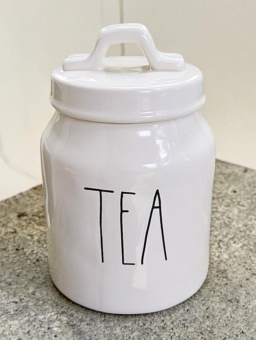 Rae Dunn Artisan Collection White Ceramic Glazed Stoneware Tea Canister & Lid